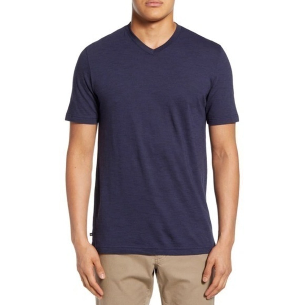 Travis Mathew Trumbull V-Neck Blue Striped Short Sleeve T-Shirt Size S NWT
